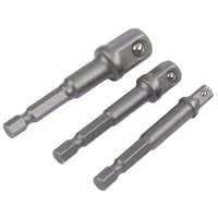 Draper Socket Adaptor Set, 1/4" Hex. x 1/4", 3/8" & 1/2" Sq. Dr. (3 Piece)