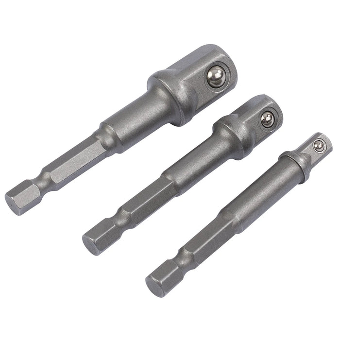Draper Socket Adaptor Set, 1/4" Hex. x 1/4", 3/8" & 1/2" Sq. Dr. (3 Piece)