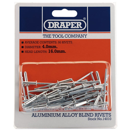 Draper Blind Rivets, 4 x 15.8mm (50 Piece) 14010 Draper - Town Tools 