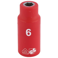 Draper Fully Insulated VDE Socket, 1/4" Sq. Dr., 6mm 31258