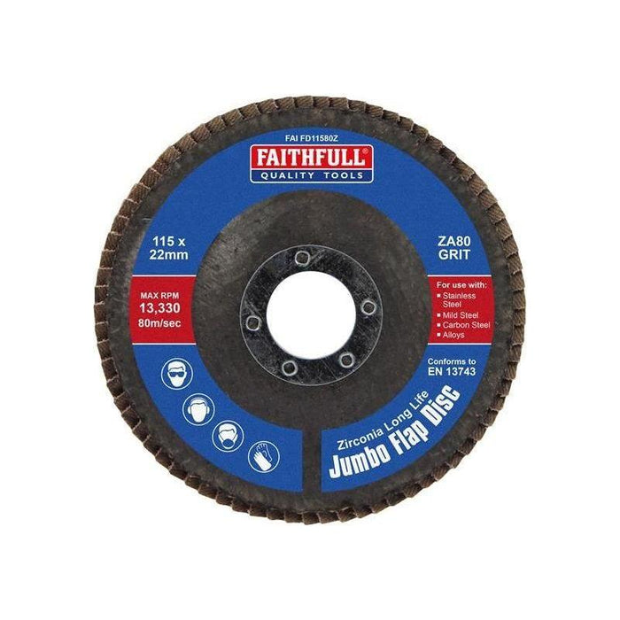 Faithfull Zirconia Abrasive Jumbo Flap Disc ZA80 115mm Faithfull - Town Tools