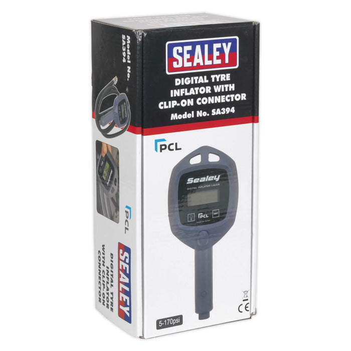 Sealey Digital Tyre Inflator with Clip-On Connector SA394 Sealey - Town Tools 