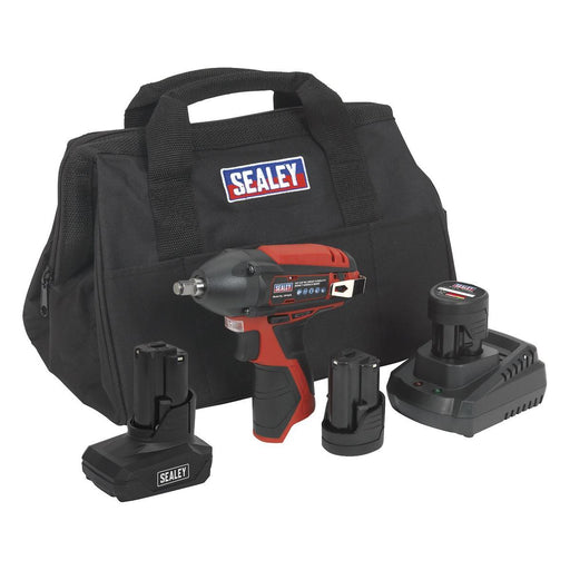 Sealey Impact Wrench Kit 3/8"Sq Drive 12V Lithium-ion 3 Batteries CP1204KITB Sealey - Town Tools 