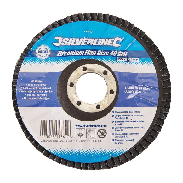 Silverline Zirconium Flap Disc 115mm 40 Grit Silverline - Town Tools 