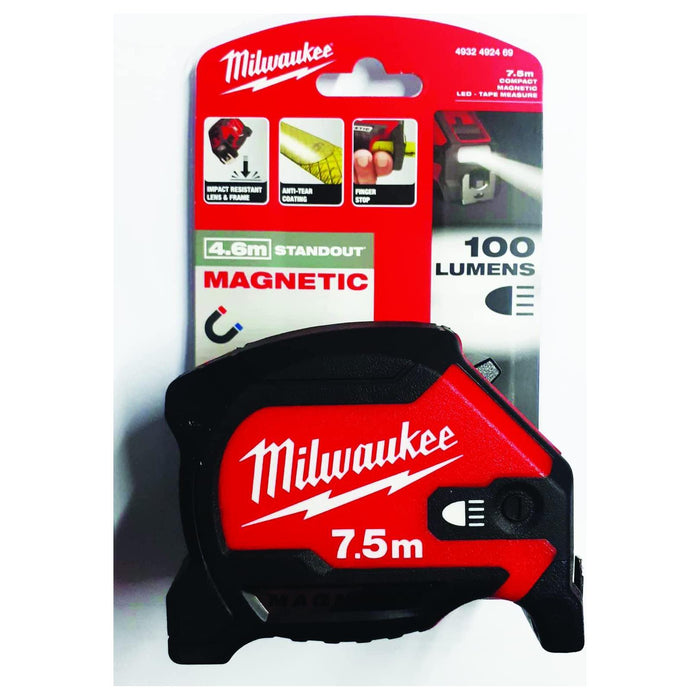 Milwaukee 7.5Mtr Tape Measure Magnetic Led 4932492469 Milwaukee - Town Tools 