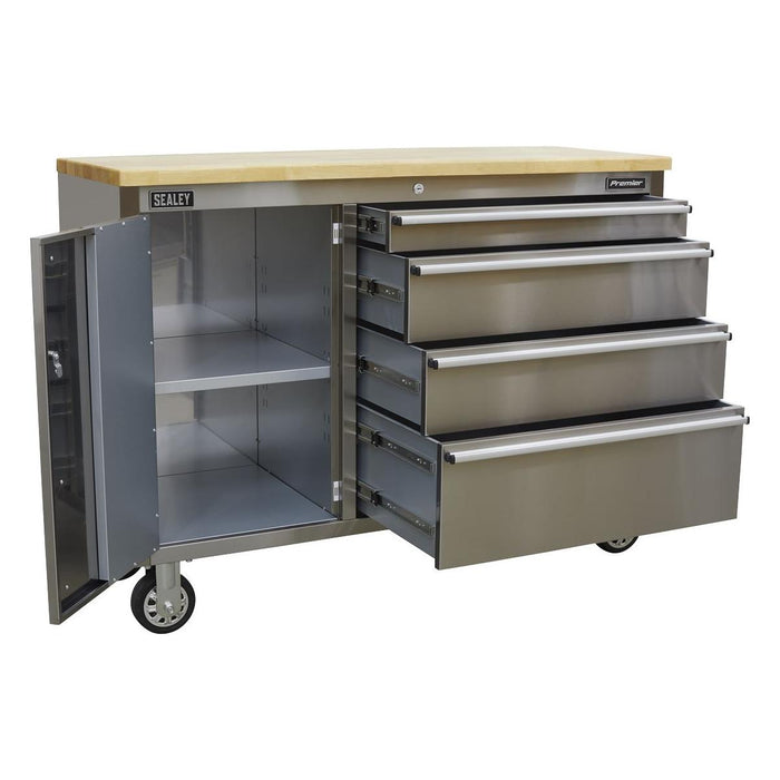 Sealey Mobile Stainless Steel Tool Cabinet 4 Drawer AP4804SS Sealey - Town Tools 