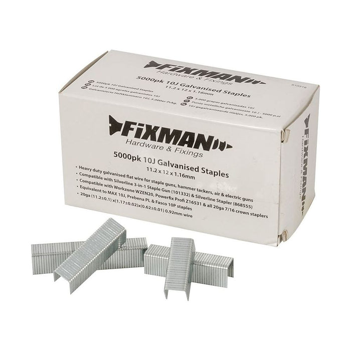 Fixman 10J Galvanised Staples 5000pk 11.2 x 12 x 1.17mm Fixman - Town Tools 