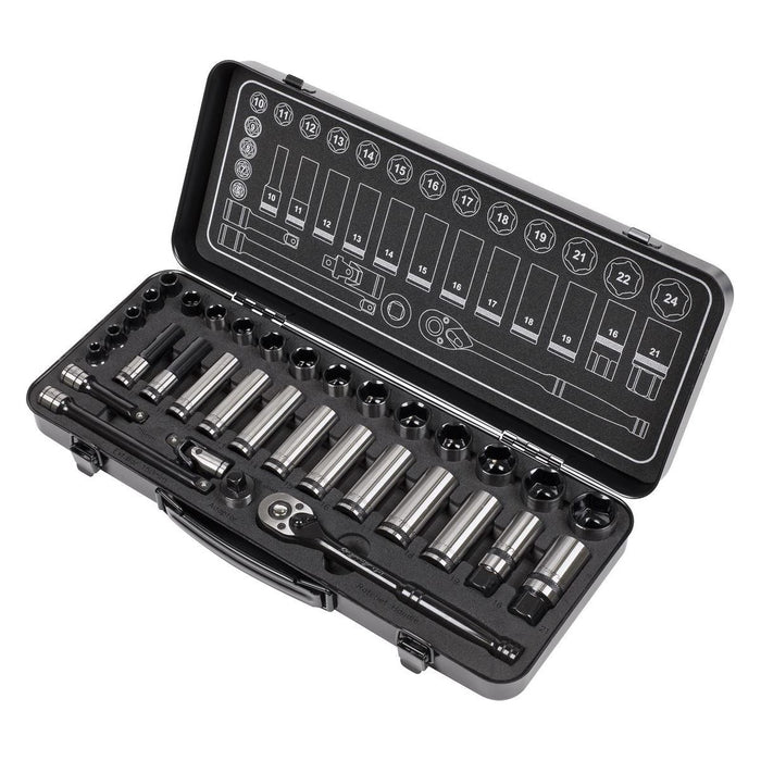 Sealey Socket Set 34pc 3/8"Sq Drive WallDrive Metric Black Series AK7971 Sealey - Town Tools 