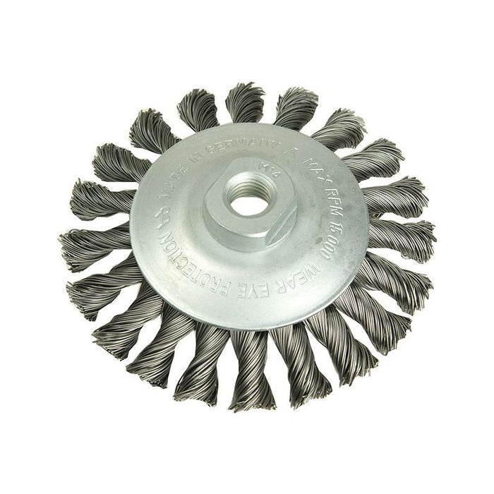 Lessmann Conical Knot Brush 115mm M14 Bore, 0.35 Steel Wire Lessmann - Town Tools