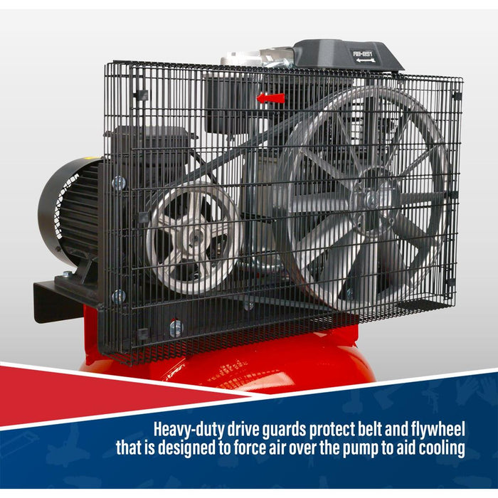 270L Vertical Belt Drive Air Compressor with Cast Cylinders 7.5hp 3ph 2-Stage Sealey - Town Tools 