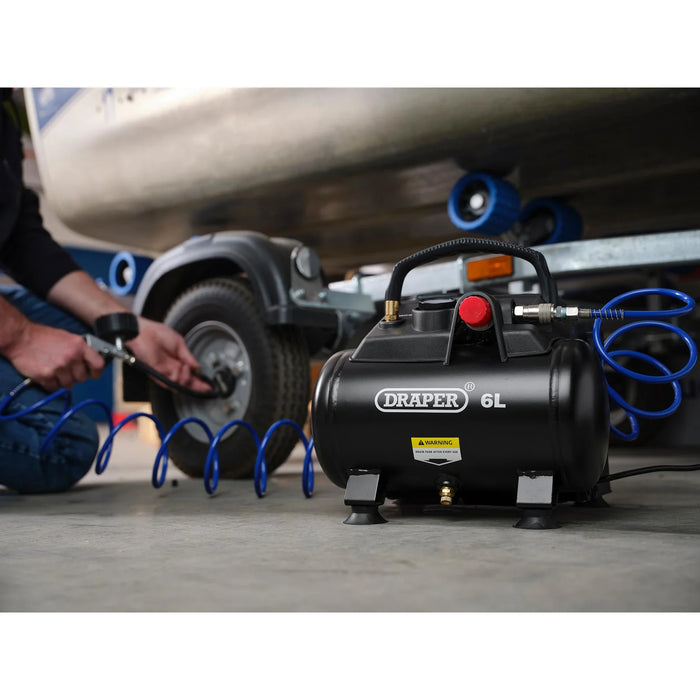 Draper 230V 6L Oil-Free Air Compressor, 1.2kW/1.5hp - DA6/180
