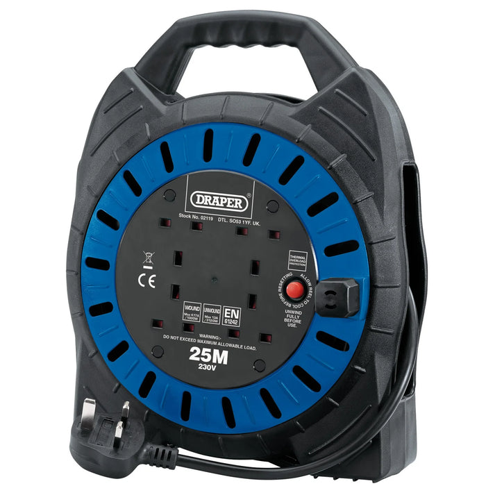 Draper 230V Four Socket Cable Reel, 25m - DCR2513E
