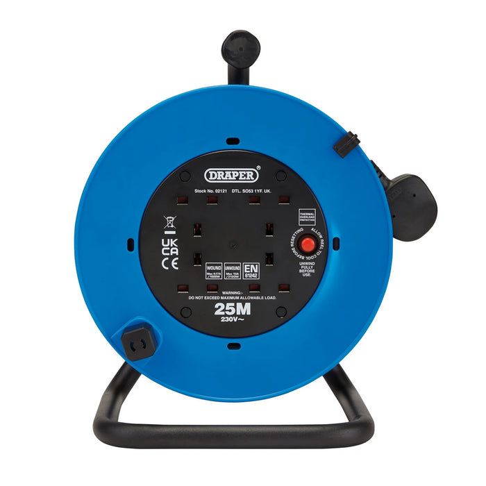 Draper 230V Four Socket Industrial Cable Reel, 25m - DCR2513ID