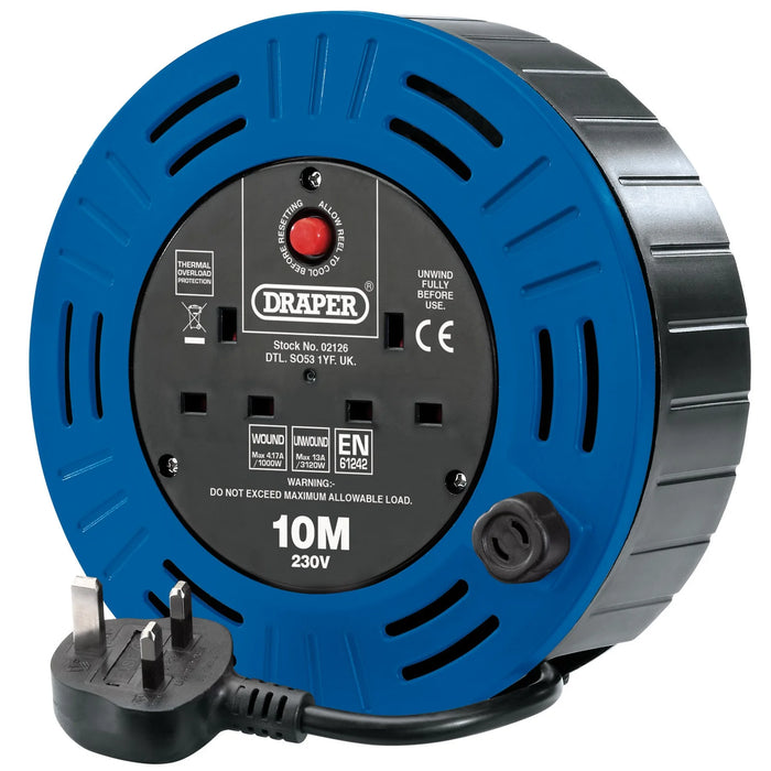 Draper 230V Twin Socket Cable Reel, 10m - DCR1010D