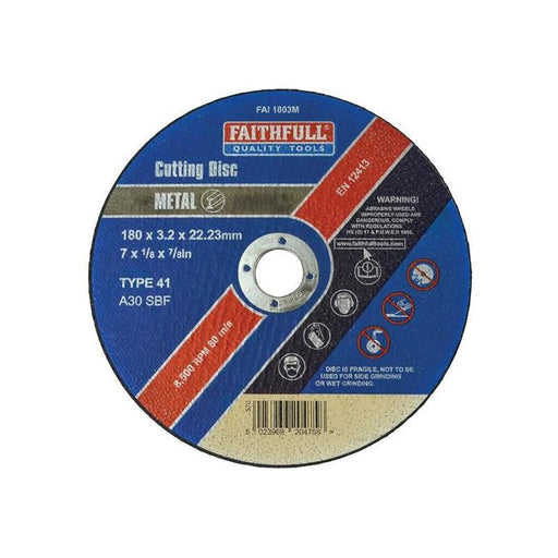 Faithfull Metal Cut Off Disc 180 x 3.2 x 22.23mm Faithfull - Town Tools