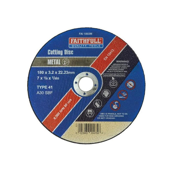 Faithfull Metal Cut Off Disc 180 x 3.2 x 22.23mm Faithfull - Town Tools