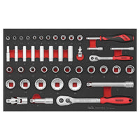 Teng Tools 1/4" & 1/2" Socket Set FOAM3 44 Pieces