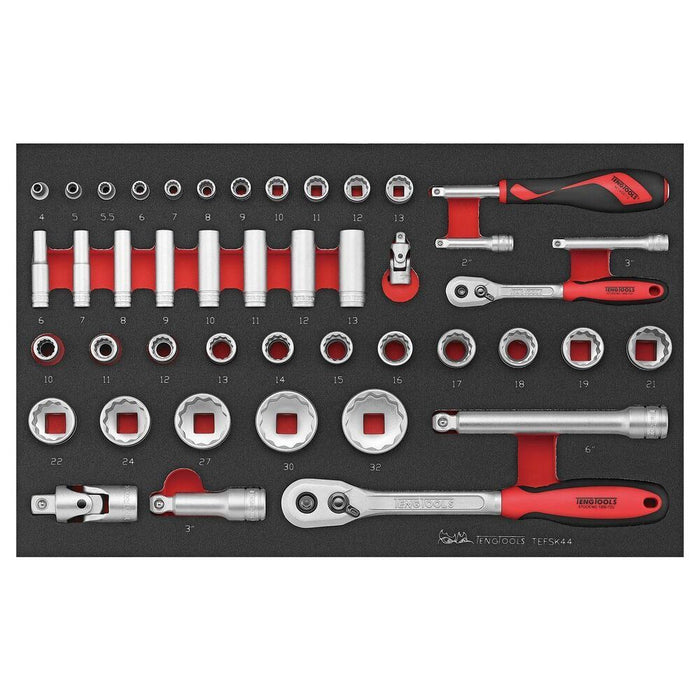 Teng Tools 1/4" & 1/2" Socket Set FOAM3 44 Pieces Teng Tools - Town Tools 