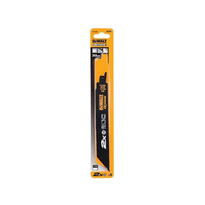 Dewalt Power Tools 2X Life Metal Reciprocating Blade 203mm x 14/18 TPI Pack of 5 DeWALT Power Tools - Town Tools