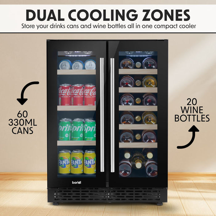 Baridi 40 Bottle/120 Can Freestanding Dual Zone Wine Fridge & Cooler 60cm