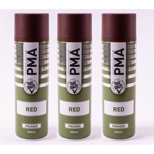 3 x PMA Tough Durable Primer Spray Paint - Red - 500ml PCPA1021 PMA - Town Tools 