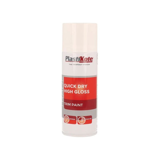 Plastikote Trade Quick Dry Trim Spray Paint High Gloss White 400ml PlastiKote - Town Tools