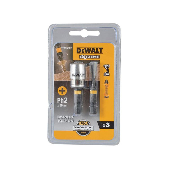 Dewalt Power Tools Impact Torsion Bits PH2 x 50mm (x2) and Magnetic Screwlock Sleeve DeWALT Power Tools - Town Tools