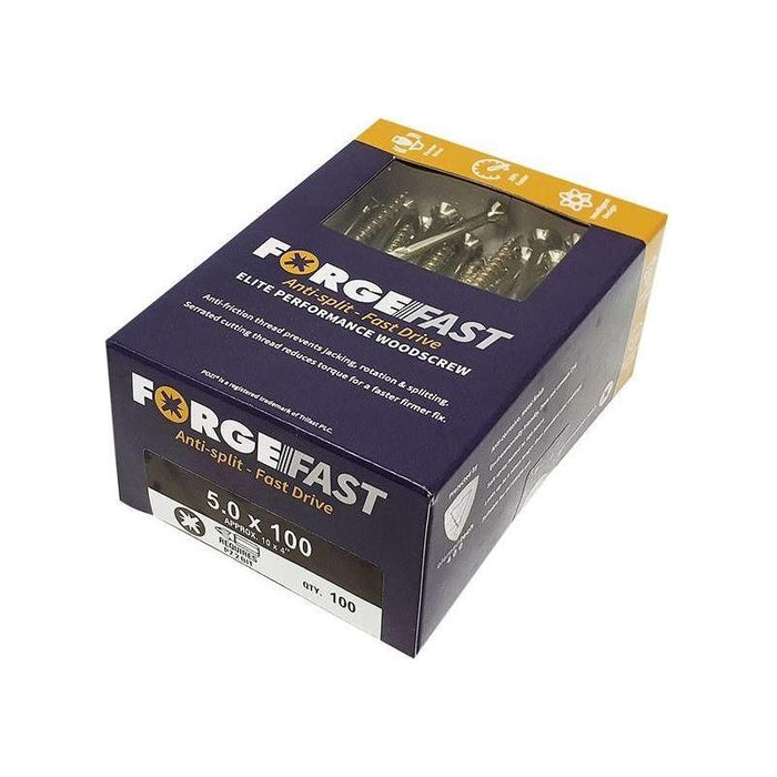 Forgefix ForgeFast Pozi Compatible Elite Performance Wood Screw ZY 5.0 x 100mm Box 100 ForgeFix - Town Tools