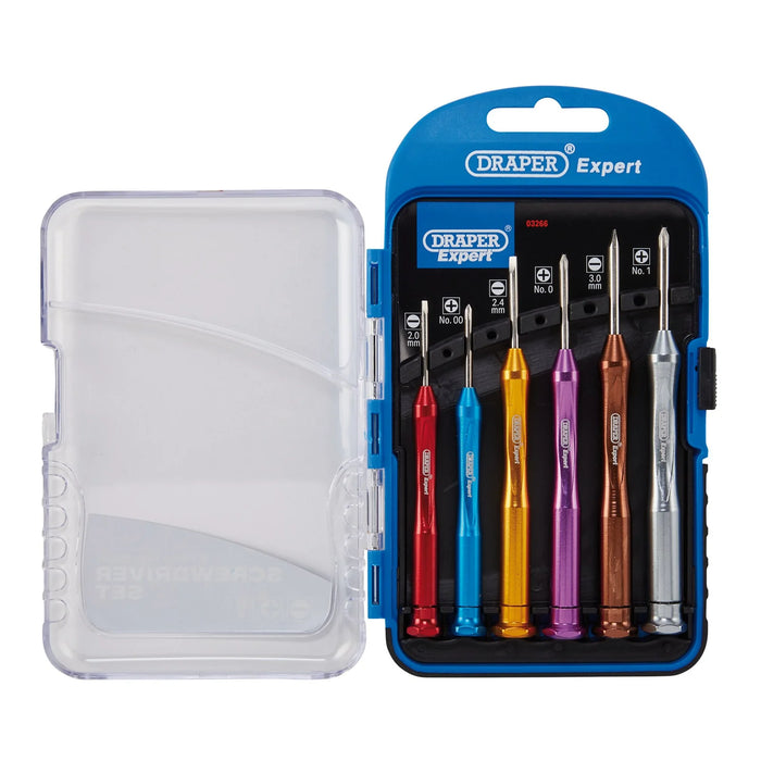Draper Expert Precision Screwdriver Set, 3 x Plain Slot, 3 x Cross Slot (6