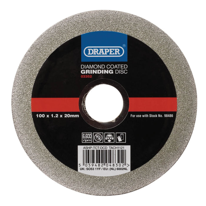 Draper Diamond-Coated Grinding Disc, 100 x 1.2 x 20mm - ASHP-TCT-DCD