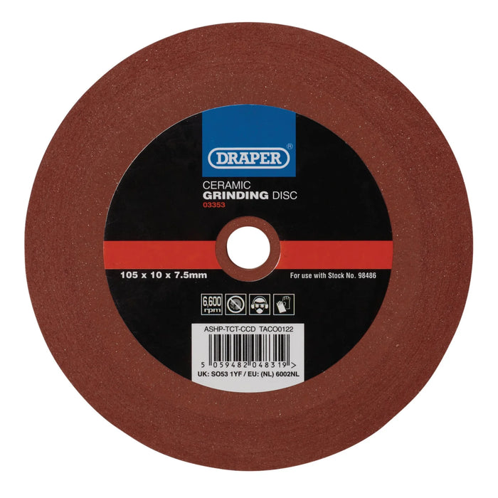 Draper Ceramic Grinding Disc, 105 x 10 x 7.5mm - ASHP-TCT-CCD