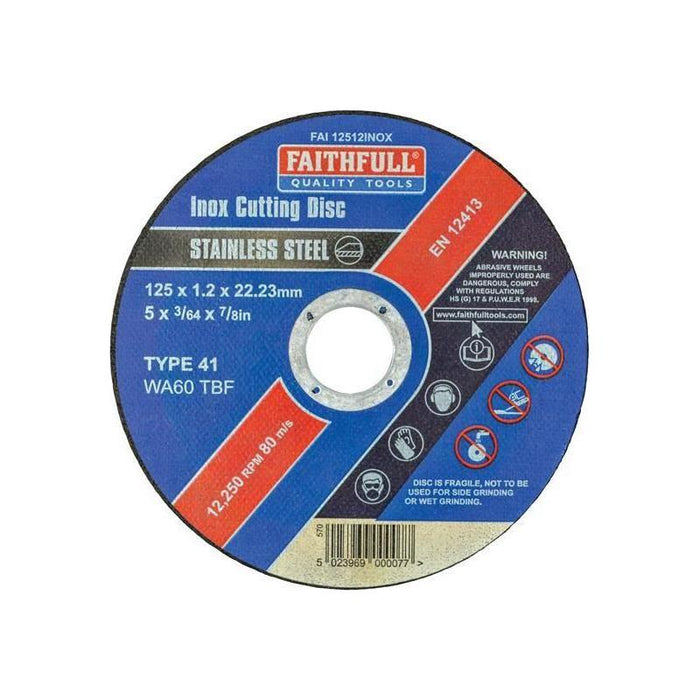 Faithfull Inox Cutting Disc 125 x 1.2 x 22.23mm Faithfull - Town Tools