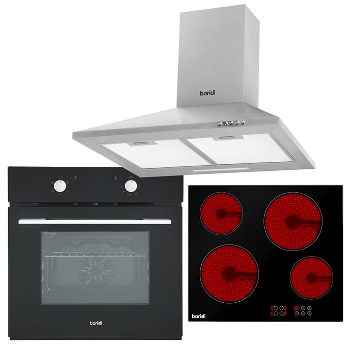 Baridi Ceramic Hob with 4 Cooking Zones Integrated Fan-Assisted Electric Oven