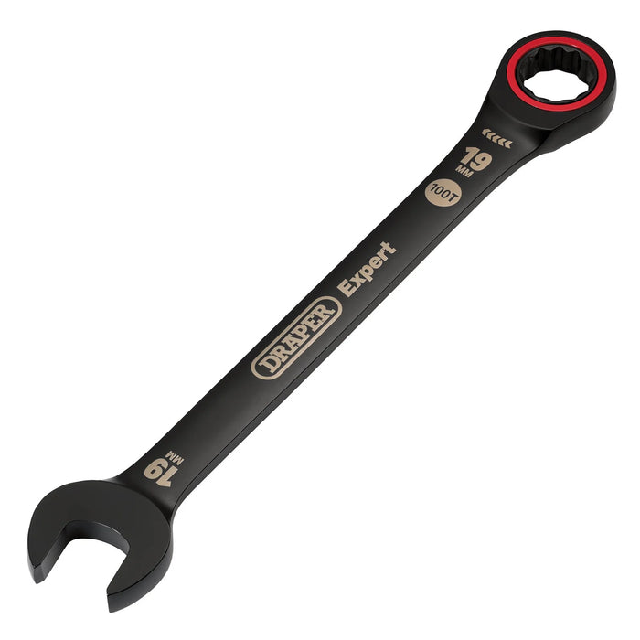 Draper Expert HI-TORQ® Metric Ratchet Combination Spanner, , Black 8-19mm
