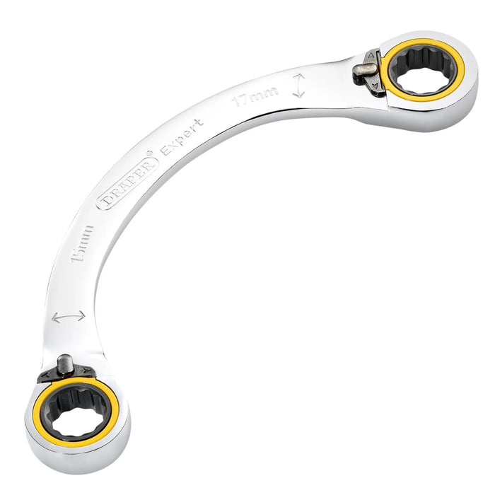 Draper Expert HI-TORQ® Double Ring Ratchet Half Moon Spanner, 15 x 17mm
