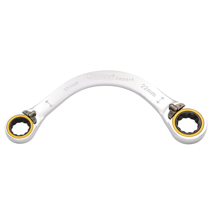 Draper Expert HI-TORQ® Double Ring Ratchet Half Moon Spanner, 19 x 22mm
