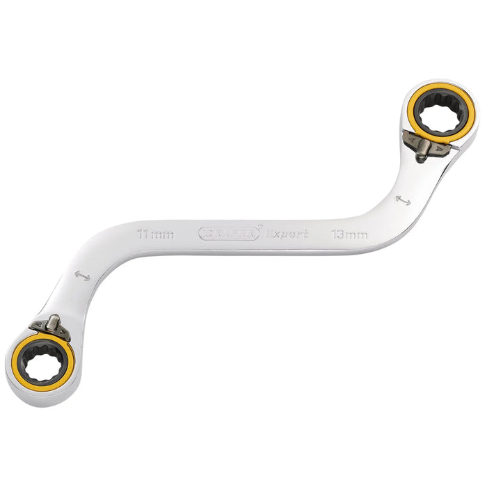 Draper Expert HI-TORQ® Double Ring Ratchet S-Shape Spanner, 11 x 13mm - 8243RMM