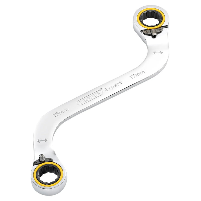 Draper Expert HI-TORQ® Double Ring Ratchet S-Shape Spanner, 15 x 17mm - 8243RMM