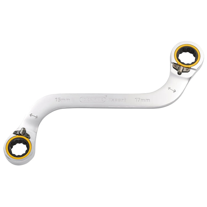 Draper Expert HI-TORQ® Double Ring Ratchet S-Shape Spanner, 15 x 17mm - 8243RMM