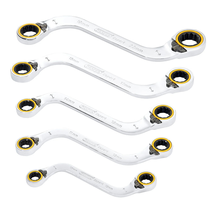 Draper Expert HI-TORQ® Double Ring Reversible Ratchet S-Shape Spanner Set (5