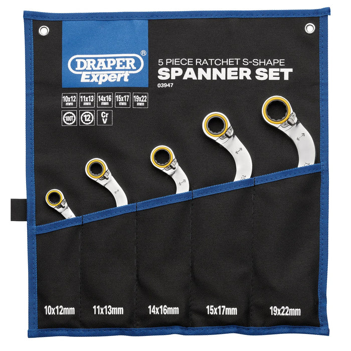 Draper Expert HI-TORQ® Double Ring Reversible Ratchet S-Shape Spanner Set (5