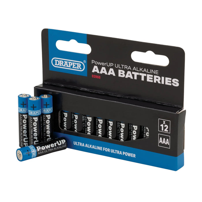 Draper PowerUP Ultra Alkaline AAA Batteries (Pack of 12) - BATT/AAA/12