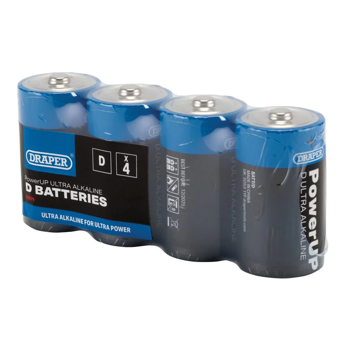 Draper PowerUP Ultra Alkaline D Batteries (Pack of 4) - BATT/D/4