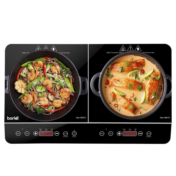 Baridi Portable Induction Hob with 2 Cooking Zones 60 x 36 x 6.5cm - Black