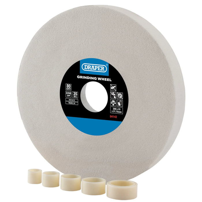 Draper Aluminium Oxide Bench Grinding Wheel, 200 x 25mm, 80G, White - BG20025W