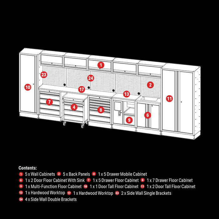 BUNKER® 25 Piece Modular Storage Combo with Sink and Hardwood Worktop, 4915mm