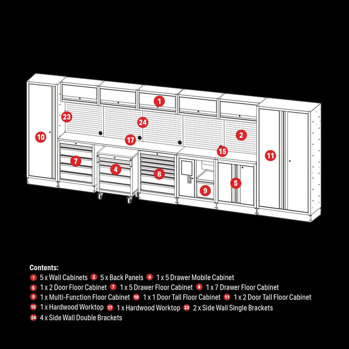 BUNKER® 25 Piece Modular Storage Combo with Hardwood Worktop, 4915mm