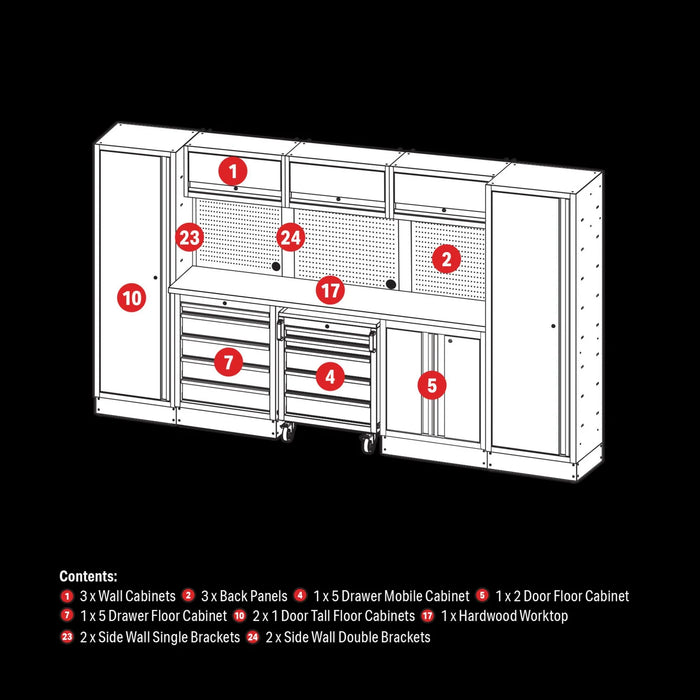 BUNKER® 16 Piece Modular Storage Combo with Hardwood Worktop, 3240mm