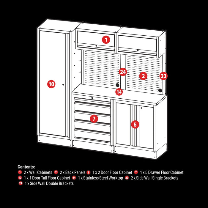 BUNKER 11 Piece Modular Storage Combo with Stainless Steel Worktop, 1960mm