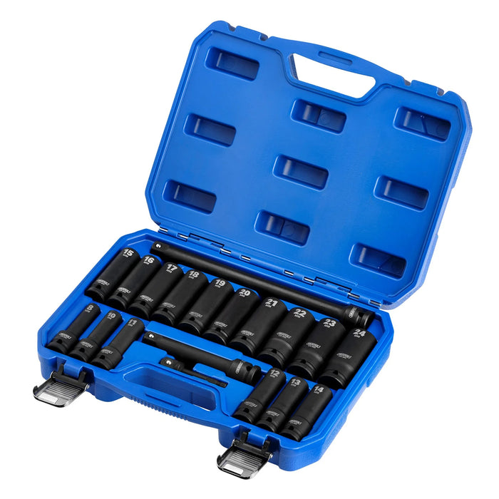 Draper HI-TORQ® Metric Deep Impact Socket Set, 1/2" Sq. Dr. (19 Piece)